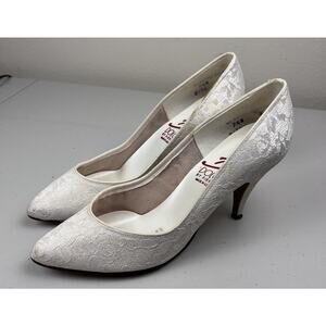 Vintage Dolce By Pierre Women’s Heels Size 7.5 White Lace Bridal Pumps 80s 90s